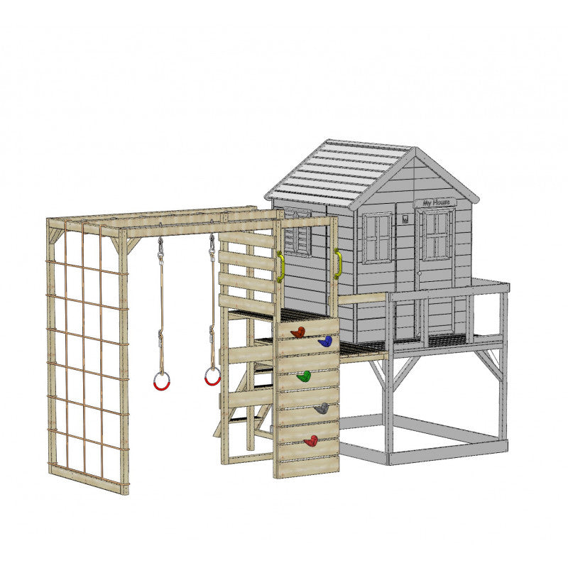 M28G_G - Casuta de gradina Grey Lodge cu tobogan, leagan dublu, modul sport (M28G_G), Wendi Toys